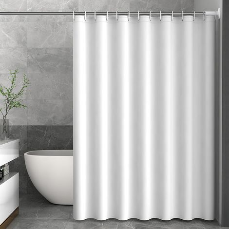 Rideau Douche Anti Moisissure, 180 x 200cm Blanc, avec 12 Crochets, sans Percage, Tissu PEVA Imperméable Lavable en Machine (1/5)