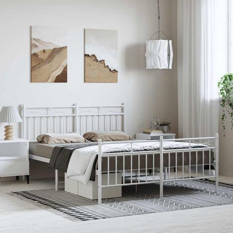 Metal Bed Frame without Mattress with Footboard White 135x190cm vidaXL (1/5)