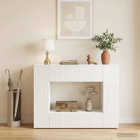 vidaXL Tavolo consolle Rigato Bianco Lucido 101 x 29 x 74 cm