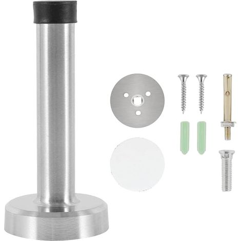 Butee de Porte en Acier Inoxydable, Stop Arret de porte, Avec Anneaux Protection Caoutchouc Vis et Coll 2 Méthodes D'installation (Argent, 15cm) (1/5)