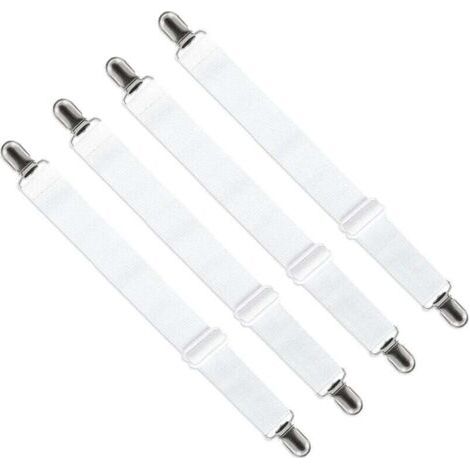 Tendeur Drap Housse Réglable (65cm à 200cm), Fixation Attache Sangle de Maintien Ajustable pour Drap Lit, Canapé, Housse de Repassage (Blanc, Lot de 4) (1/4)