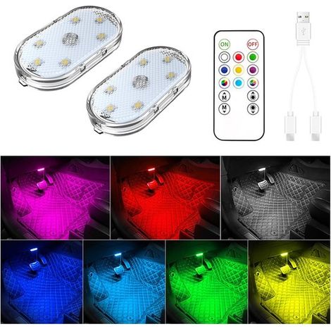 luces LED inalámbricas para coche con mando a distancia，Luces LED interiores para coche，Lámpara de lectura recargable USB para interior de coche (1/5)