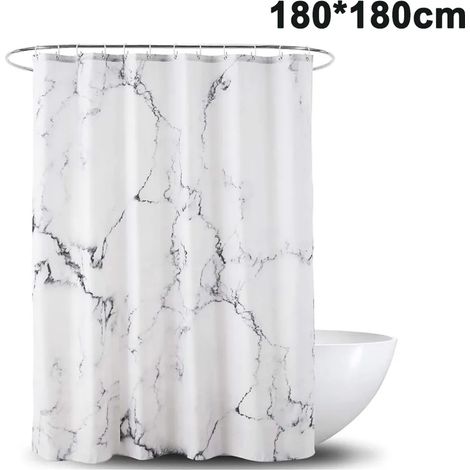 Cortina de ducha de tela  Cortina de ducha impermeable con dobladillo reforzado  Cortina de ducha de tela lavable 180cm x 180cm  Poliéster mármol (1/5)