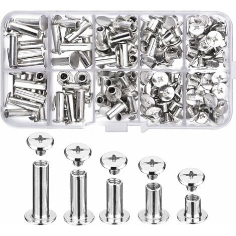 LaBlanc – 80-teiliges Chicago-Schrauben-Sortiment-Set, 5 Größen, runde Kreuzkopfschrauben, Metallpfosten-Chicago-Schrauben, Knopf für DIY-Lederdekorationsbindung (1/5)