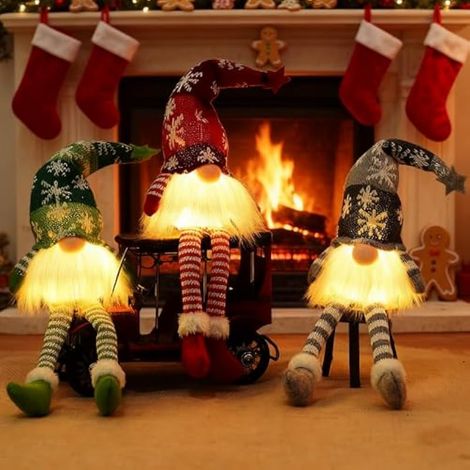 Gnome de Noël lumineux, lutin de Noël en peluche, décoration de table et d'intérieur pour Noël, décoration lumineuse de Noël, décoration d'intérieur pour Noël, ornements scandinaves suédois faits main (1/4)