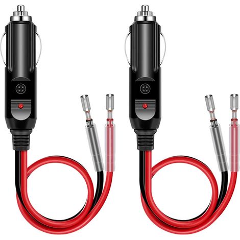 Adaptadores macho para encendedor de cigarrillos (2 piezas) con cable de 16 AWG (12 V/24 V), enchufe con fusibles de 15 A, indicador LED, conector universal para inversor de coche, bomba de aire y her