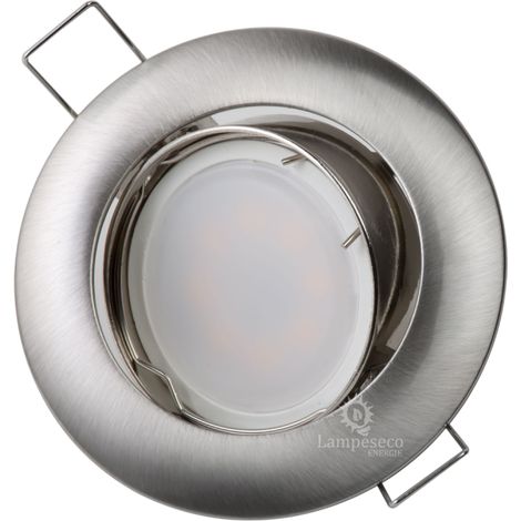 Lampesecoenergie – Support spot encastrable orientable en aluminium brossé – Diamètre 81mm – Trou de perçage 74mm – Compatible avec ampoules GU10 et GU5.3 jusqu'à 50W (1/5)