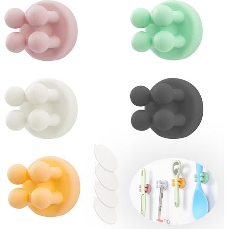 Soporte de pared de 5 piezas para cepillos de dientes – silicona + adhesivos – maquinilla de afeitar/ducha/cepillo – multipiezas – cocina/baño