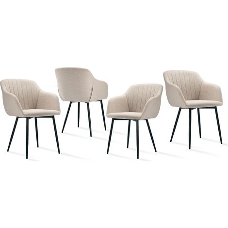 Dining chairs with armrests and lumbar support, sturdy metal frame, modern minimalistic design for living room, kitchen and bedroom - Set of 4 - Beige