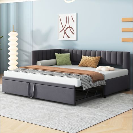 Cama sofá juvenil extensible tapizada gris OKMYHOME (1/5)