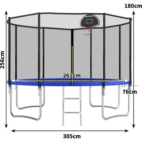 Trampoline extérieur 305 cm familial, barres transversales renforcées, stable et durable pour enfants et adultes (1/5)