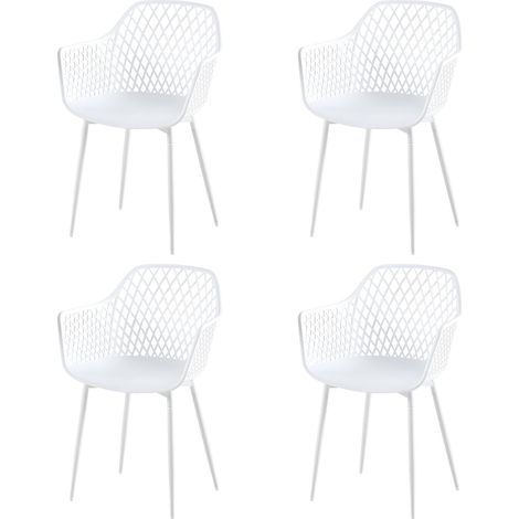 H.J WeDoo Chaise de Jardin Lot de 4, Chaise de Jardin Exterieur, Coque en PP, Structure en métal, accoudoirs, Patins réglables en Hauteur, Charge maximale 120 kg, Blanc (1/5)