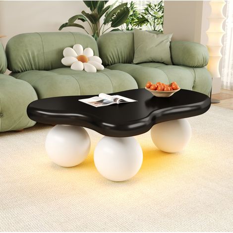 Tavolino da salotto 95x62.5x32 cm bianco e nero in MDF con LED 16 colori e bordi arrotondati (1/5)