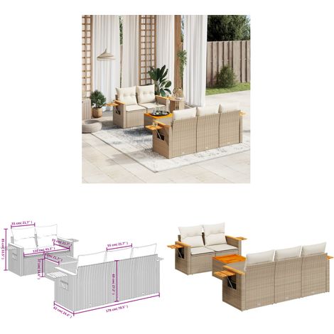 6-tlg. Garten-Sofagarnitur mit Kissen Beige Poly Rattan - Gartenmöbel - Gartensorte - Lounge Set - Rattan Möbel - Outdoor Sofa - Home & Living (1/3)