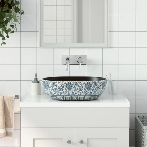 vidaXL Countertop Basin Black and Blue Oval 47x33x13 cm Ceramic