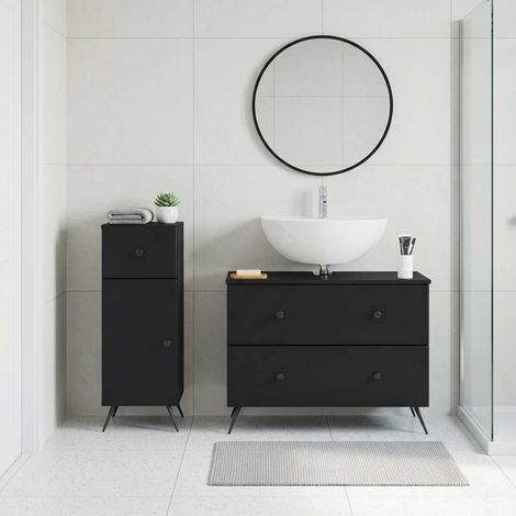 vidaXL 2 Piece Bathroom Cabinet Set BREDA Black Engineered Wood (1/5)