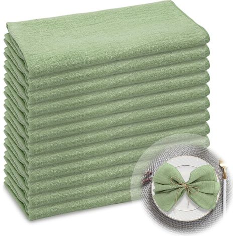 Serviettes en Tissu en Coton, Lot de 12 Serviettes de Table Rouges 100% Coton 46x46cm pour Dîner Rustique Grandes Serviettes Noël Anniversaires Mariages Décoration de Table,Vert Sauge (1/5)