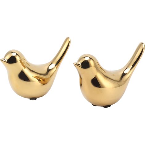 Lot de 2 figurines d'oiseaux décoratives en céramique plaquée or, style nordique moderne et abstrait, pour la maison, le bureau ou tout autre cadeau. Grande taille. (1/5)