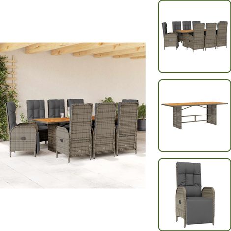 Sitzkissen - vidaXL 9-tlg. Garten-Essgruppe mit Kissen Grau Poly Rattan - Rückenkissen (1/5)