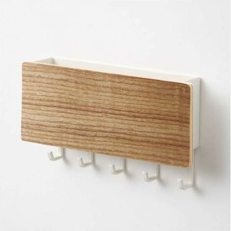 Armoire à clés,Porte-courrier en bois et crochet pour boîte à clés porte-clés porte-courrier mural en bois non poreux 5 crochets en bois avec 5 crochets en plastique combinaison pince à courr (1/4)