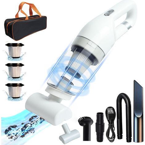 Aspirateur à Main sans Fil Rechargeable, aspirateur Portable pour Voiture, 15 000 Pa, Forte Aspiration, Mini aspirateur pour la Maison, Le Bureau, Les Poils d'animaux (Blanc) (1/5)