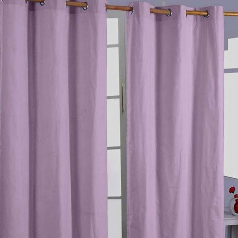 HOMESCAPES Cotton Plain Mauve Ready Made Eyelet Curtain Pair, 117 x 137 cm