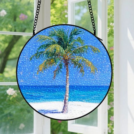 Suspension en vitrail - Attrape-soleil artistique en verre coloré, décoration porte fenêtre, cadeau Fête des Mères pour femme, maman, grand-mère 25 cm (1/5)