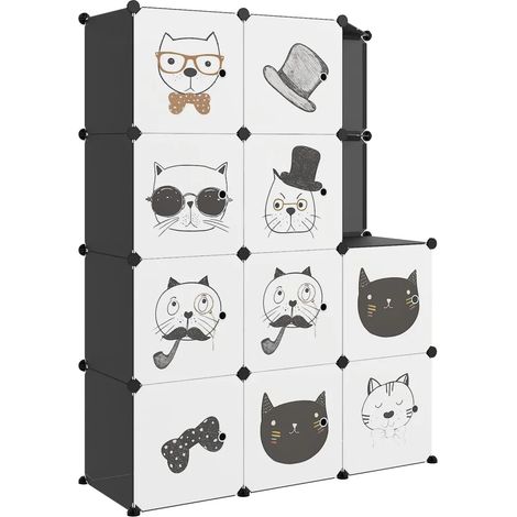 Armoire de rangement cubique enfants pratique 110 x 46,5 x 144 cm motif coloré en PP noir (1/5)