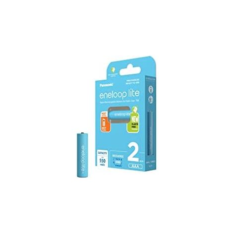 eneloop Lite, Pilas Recargables AAA/Micro, Paquete de 2, Capacidad de mín. 550 mAh, Pilas Ni-MH, Listas para Usar, Recargables hasta 3000 Veces, Embalaje sin plástico, Lite, Azules (1/5)