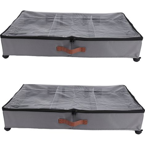 2PCS Bac Rangement Sous Lit avec Roulettes Tissu Oxford – Container Roulant Couvercle PVC Clair Vêtements Chaussures Jouets, Gris (1/4)