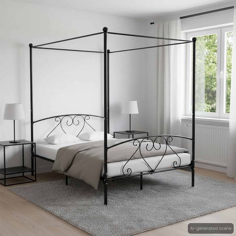 vidaXL Estructura cama con dosel sin colchón metal negro 140x200 cm (1/5)
