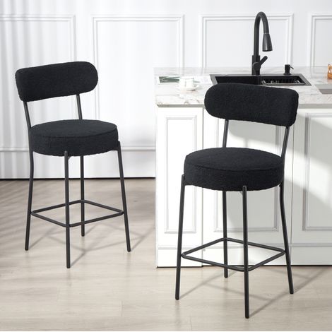 Pack de 2 taburetes de bar negros de poliéster con asiento acolchado y estructura de acero,52×49×95cm (1/5)