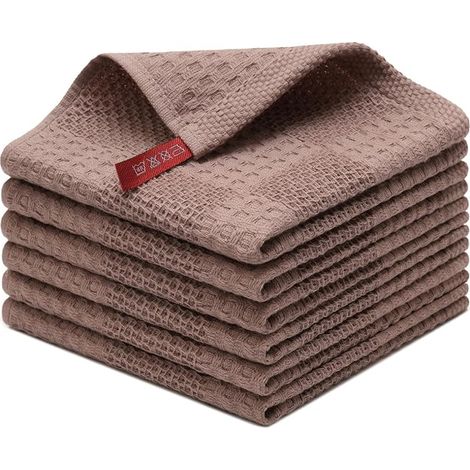 Kitchen Towels, 100% Cotton, Thick, Soft, Tea Towels, 34 x 34 cm, Brown (1/5)