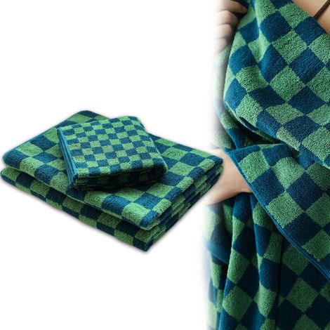 Bardusch-Ensemble de 2 serviettes de bain à carreaux - Serviettes en coton, absorbantes, pour la salle de bain, 1 serviette de bain adulte, 1 serviette de toilette (1/5)