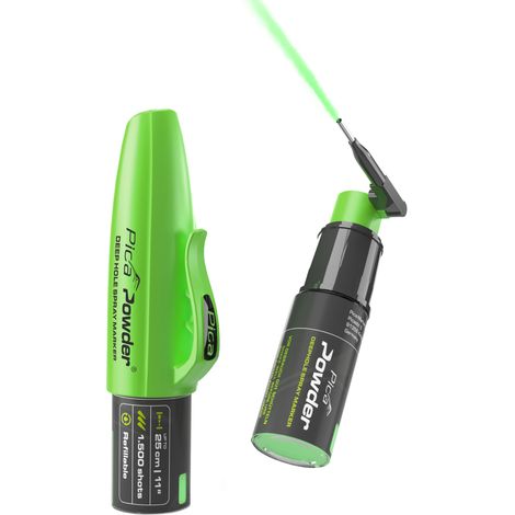 Marqueur en spray pour trous profonds – Poudre fluorescente verte – Marquage jusqu'à 25 cm – 1500 coups – 2020 – Pica (1/5)