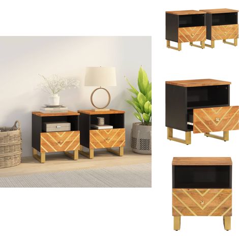 Tables de chevet 2 pcs marron et noir bois de manguier solide - Table De Chevet - Meuble De Chambre - Commode - Nuit - Bois Massif (1/5)