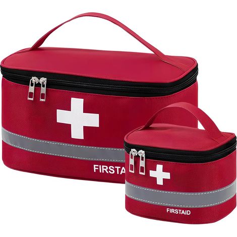 2 Pièces Trousse de Secours Vide, Sac de Médecine Portable, Sac d'urgence de Grande Capacité, Trousse de Médecine, Sac de Rangement de Médicaments pour Maison, Bureau, Voyages (Rouge) (1/5)
