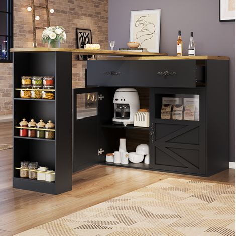 Tavolo bar estensibile 138-204x39x104 cm in MDF nero, con contenitore FloraGrace (1/5)