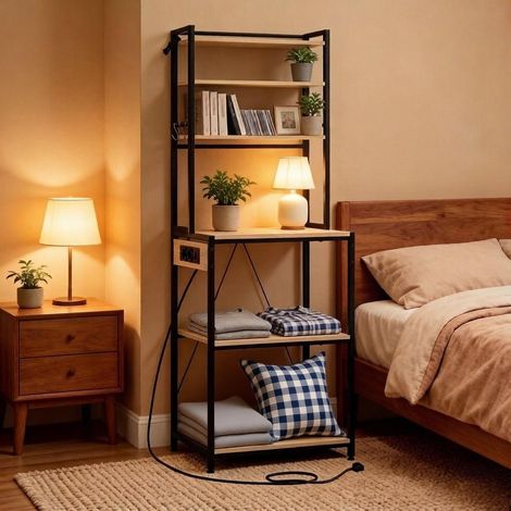 Coin café stable avec prises électriques, étagère de cuisine, commode multifonction, mini-poste de travail & présentoir – idéal pour petite cuisine (1/4)