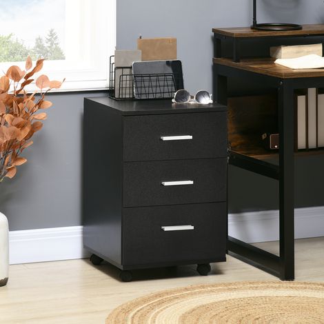 Meuble de rangement de bureau sur roulettes avec 3 tiroirs verrouillables, 40 x 40 x 61,5 cm, noir (1/5)