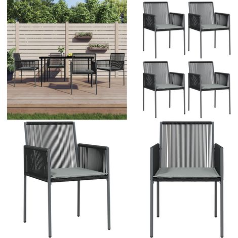 Sedie Giardino con Cuscini 4 pz Nere 54x60,5x83,5 cm Polyrattan - Sedie da esterno - Sedie da terrazza