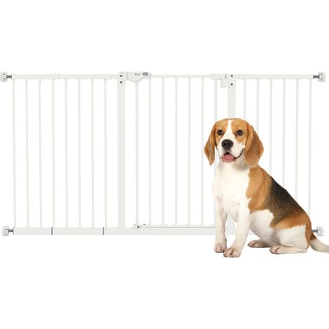 Hunde-Absperrgitter, erweiterbar, Klemmmontage, Metall, 136x76cm, Weiß
