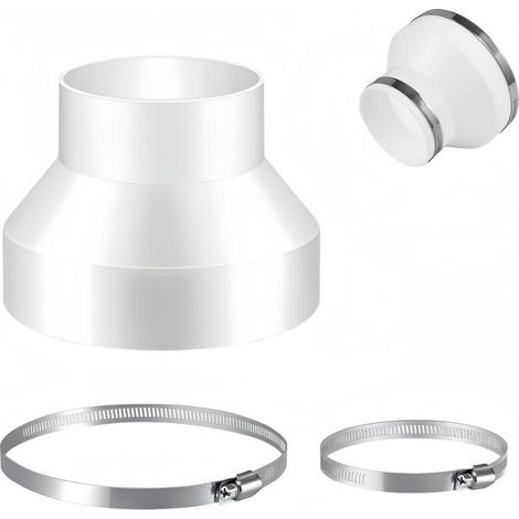 Adaptateur de Tube Rond, Réducteur pour Ventilation 150 mm à 100 mm avec 2 colliers de serrage en acier inoxydable réducteur en ABS pour conduits de ventilation (1/5)