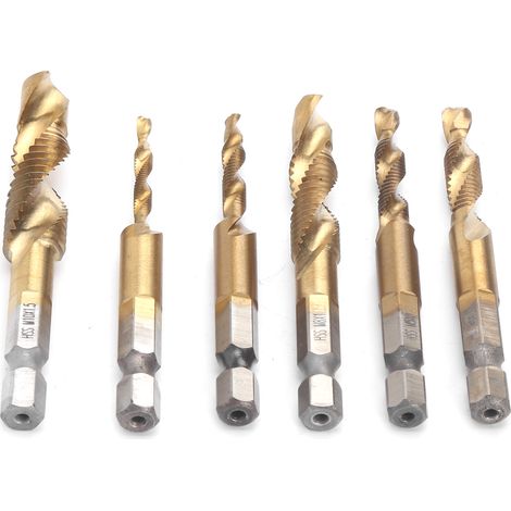 Ensemble de 6 tarauds et forets combinés, queue hexagonale en acier rapide, accessoires pour machines à vis, norme américaine (1/5)