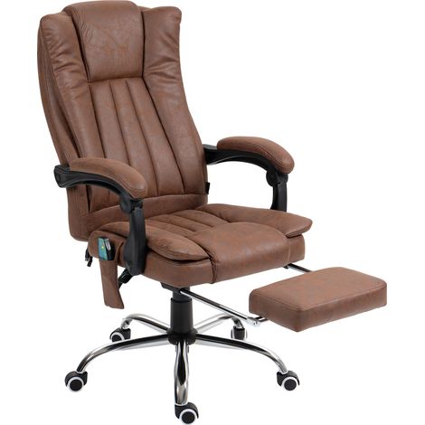 Fauteuil bureau massant chauffant hauteur réglable, dossier inclinable, repose-pied et télécommande marron (1/5)