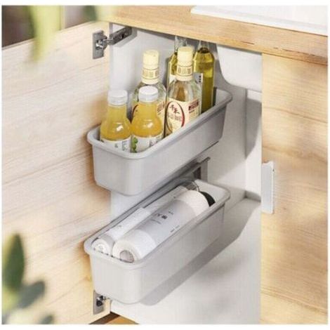 Panier coulissant pour armoire de salle de bain – Lot de 2, gris, acier inoxydable, 30 x 20 x 12 cm, rangement sous évier (1/4)