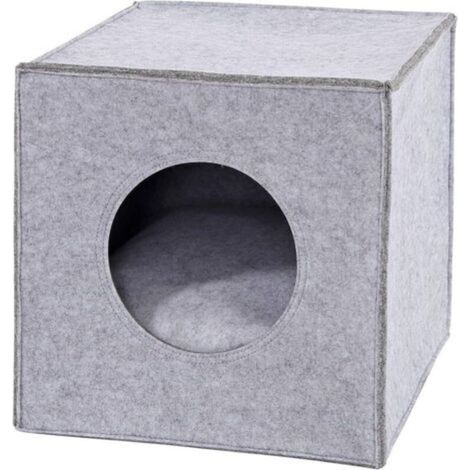 Caverne pour Chats en Feutre Robuste adaptée aux systèmes de rayonnage, 33x37x33 cm, lit pour Chats Pliable en Forme de Cube, Niche avec Coussin Confortable, Gris Clair