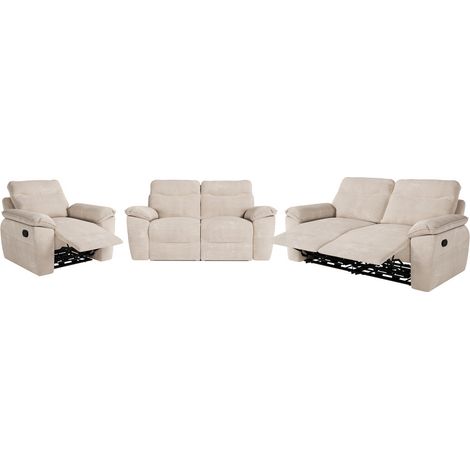Canapés de relaxation ROSS manuels 3 et 2 places et fauteuil en velours côtelé - Beige