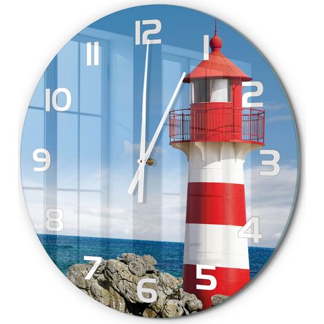 Horloge Murale Ronde Décorative Chambre Verre Trempé Silencieuse Sans Tic-Tac Phare fi 60 cm (1/5)
