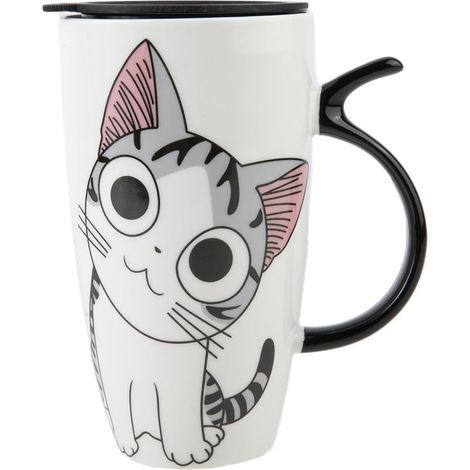 Mug en Céramique Chat Mignon, Avec Couvercle, Grande Capacité, pour Café, Thé, Cadeau Amoureux des Chats (1/5)